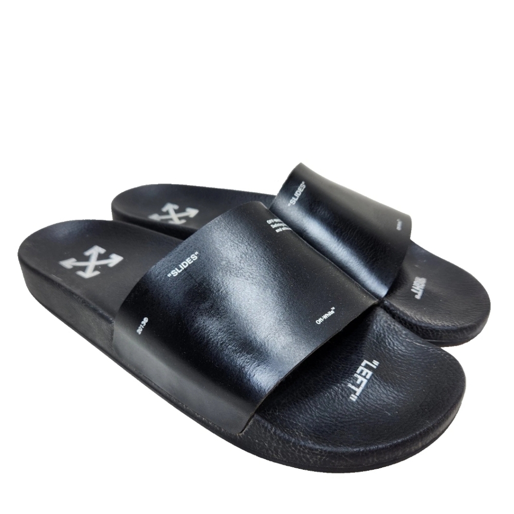 OFF-WHITE 'Slides' Sandals Men's Sz 12 US/45 It Black Leather 2013 Made In Italy - Picture 2 of 16